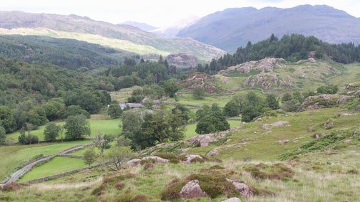 A view down towards Troutal farm and the Duddon Valley